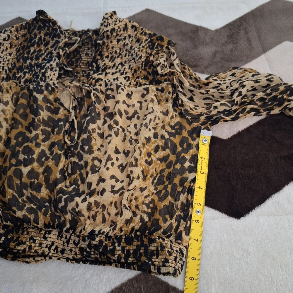 Free People Roma Leopard Print Mock Neck Blouse